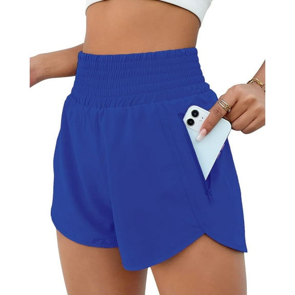FITOP Women's Athletic Shorts High Waisted Running Shorts Zipper Pocket Gym Elastic Workout Shorts