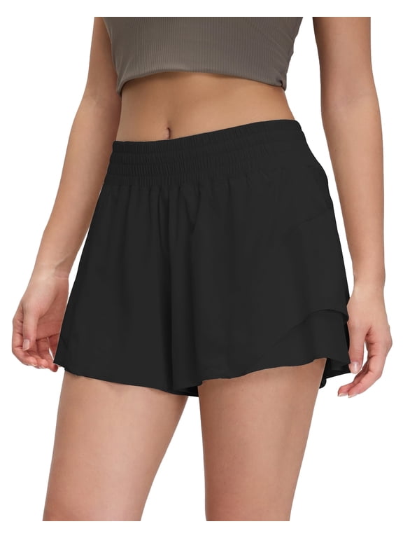 Women's High Waisted Running Shorts—Comfy Liner for Workout Athletic Gym Track Quick Dry,Black,Size XL