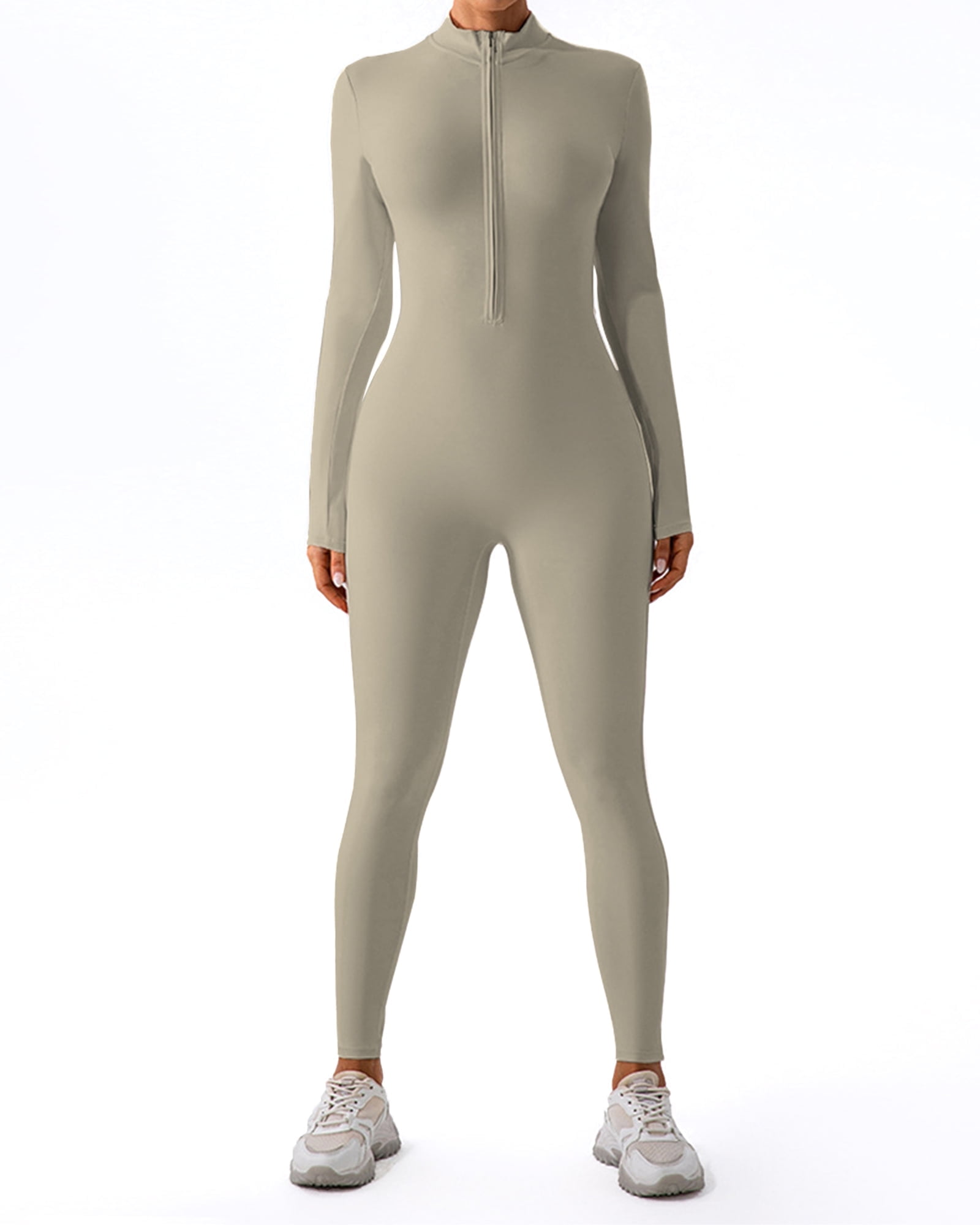 FITOP Women's Long Sleeve Workout Jumpsuit Zip Front Sport Romper