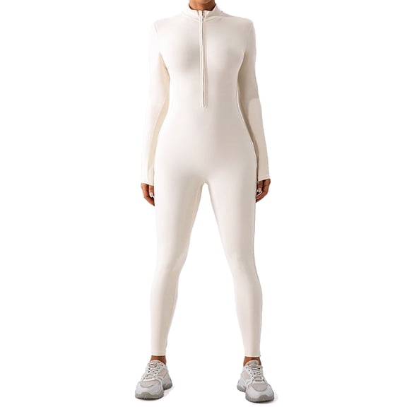 FITOP Women's Long Sleeve Workout Jumpsuit Zip Front Sport Romper Bottom Pants Bodysuit Bodycon Sexy One Piece S