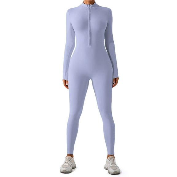 FITOP Women's Long Sleeve Workout Jumpsuit Zip Front Sport Romper Bottom Pants Bodysuit Bodycon Sexy One Piece XL