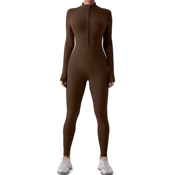 FITOP Women's Long Sleeve Workout Jumpsuit Zip Front Sport Romper Bottom Pants Bodysuit Bodycon Sexy One Piece XL