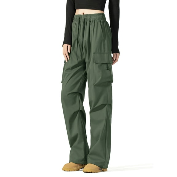 FITOP Women's Parachute Cargo Pants with Pockets Quick Dry Hiking Pants Lightweight Baggy Joggers