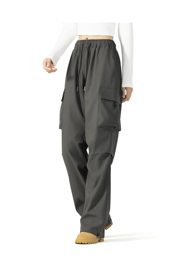 Women's Parachute Cargo Pants with Pockets Quick Dry Hiking Pants Lightweight Baggy Joggers