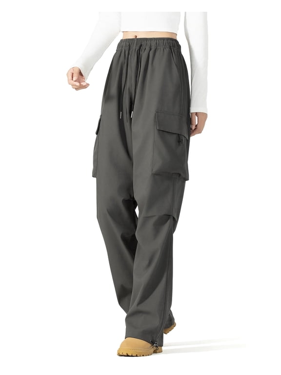 Women's Parachute Cargo Pants with Pockets Quick Dry Hiking Pants Lightweight Baggy Joggers