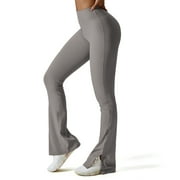 FITOP Women's Ribbed Flared Leggings with Slit Hem, High Waist Bootcut Yoga Pants