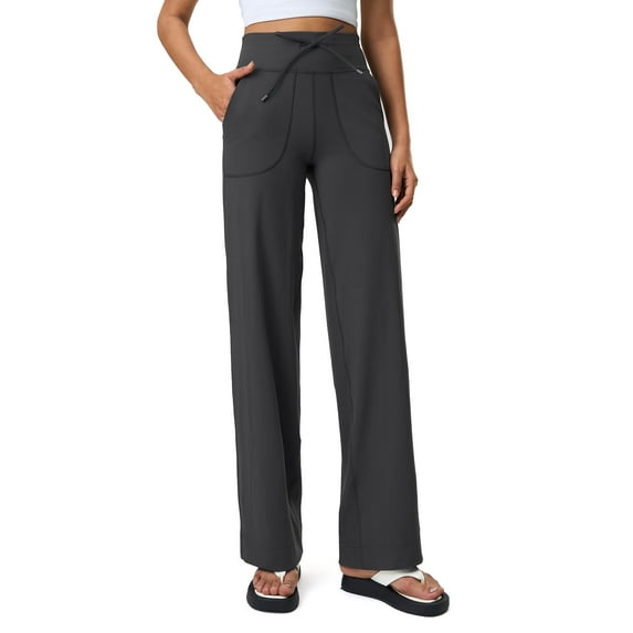FITOP Yoga Pants Women Wide Leg Pants with Pockets High Waist Stretch Casual Soft Straight Leg Bottoms
