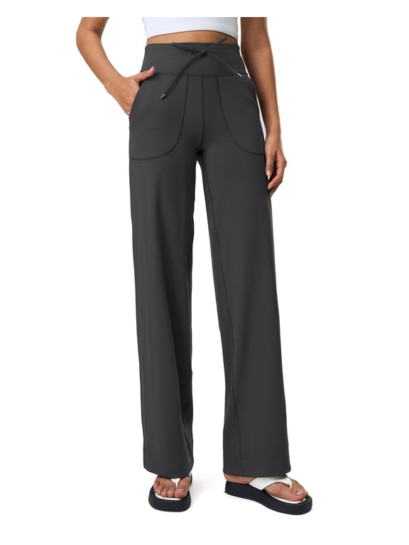 Yoga Pants Women Wide Leg Pants with Pockets High Waist Stretch Casual Soft Straight Leg Bottoms