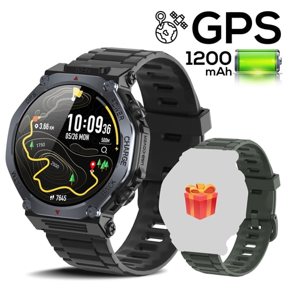 FITORA GPS Sports Smart Watch for Men Women 1.39"HD Screen ,Bluetooth Answer/Make Calls,Reverse Charging,30 Days Standby,1 ATM Waterproof Flashlight Fits for Iphone/Android,2 Replacement Straps