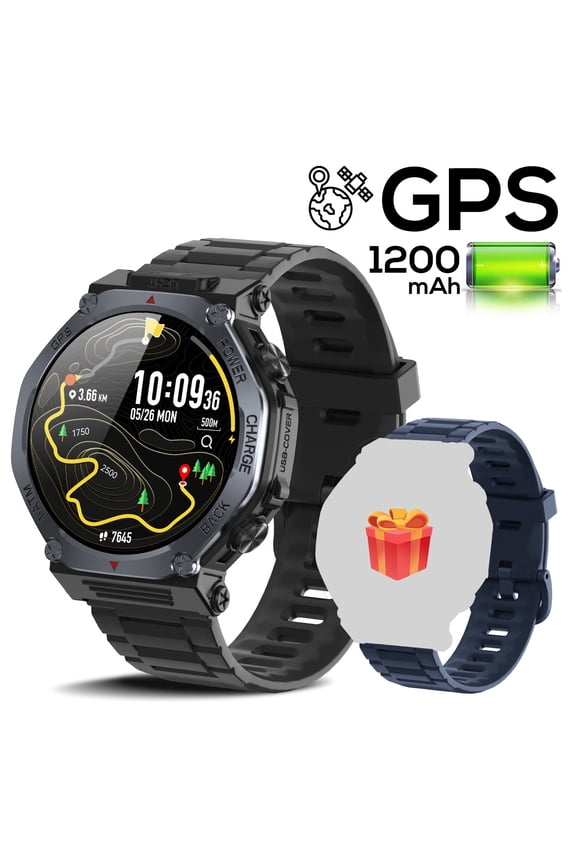 GPS Sports Smart Watch for Men Women 1.39"HD Screen ,Bluetooth Answer/Make Calls,Reverse Charging,30 Days Standby,1 ATM Waterproof Flashlight Fits for Iphone/Android,2 Replacement Straps