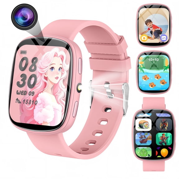 FITORA Kids Smart Watch with 22 Built-in Games, 1.83" IPS Touch Screen, Camera, Flashlight, Sleep Monitor for Boys Girls Ages 4-12 birthday gift, Pink