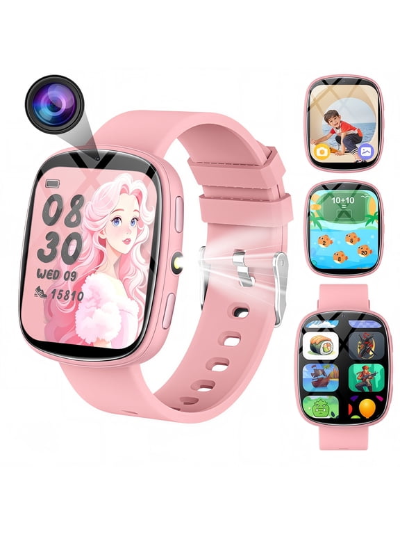 Kids Smart Watch with 22 Built-in Games, 1.83" IPS Touch Screen, Camera, Flashlight, Sleep Monitor for Boys Girls Ages 4-12 birthday gift, Pink