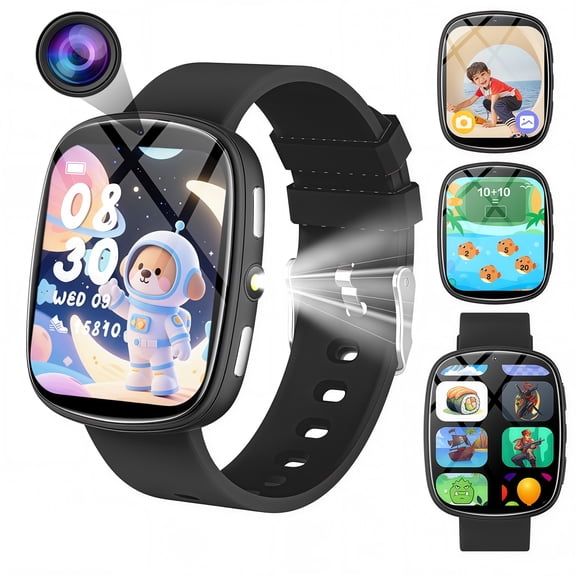 FITORA Kids Smart Watch for Healthy Growth, 1.83" IPS Touch Scree, Fitness Tracker Pedometer Sleep Monitor, Camera Flashlight, 15-Day Standy By, for Boys Girls 4-12 Years Old, Black