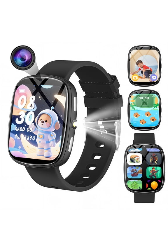 Kids Smart Watch for Healthy Growth, 1.83" IPS Touch Scree, Fitness Tracker Pedometer Sleep Monitor, Camera Flashlight, 15-Day Standy By, for Boys Girls 4-12 Years Old, Black
