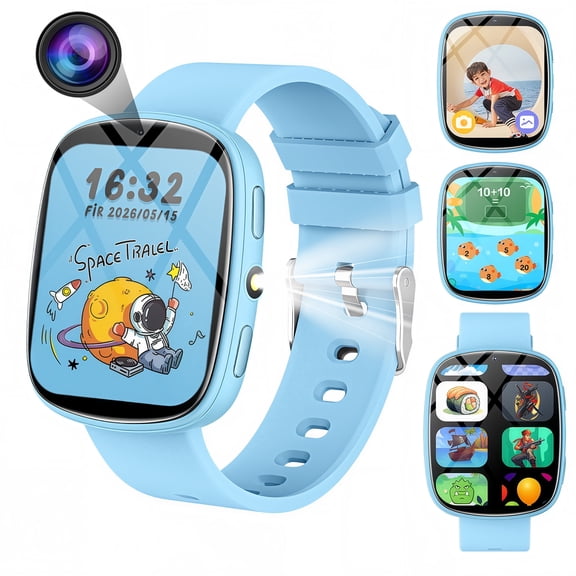 FITORA Safe Kids Smart Watch for Boys Girls, 1.83''HD Screen, No SIM No WiFi No Social Media, 22 Games, Pedometer, Multi-Language Support,for Teens 4-12, Blue