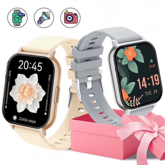FITORA Smart Watch with 1.83''HD Screen Men Women Bluetooth Call Answer Fitness Tracker IP68 Waterproof 100 Sports Modes Low Power Smart Notifications for Iphone & Android,Two Watches