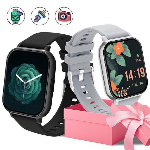 FITORA Smart Watch with 1.83''HD Screen Men Women Bluetooth Call Answer Fitness Tracker 100+ Sports Modes Low Power Smart Notifications for iPhone & Android,Two Watches