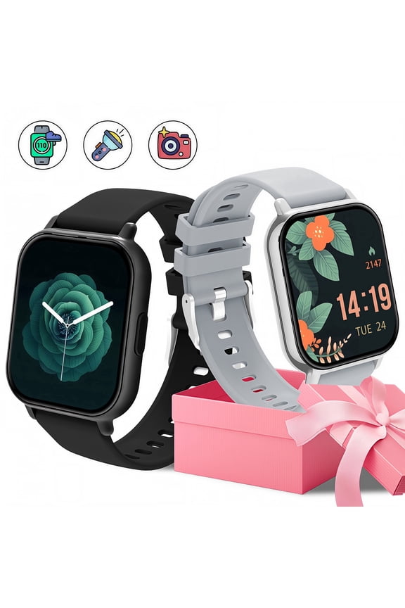 Smart Watch with 1.83''HD Screen Men Women Bluetooth Call Answer Fitness Tracker 100+ Sports Modes Low Power Smart Notifications for iPhone & Android,Two Watches