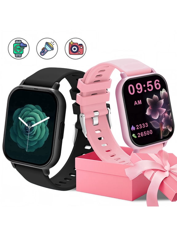 Smart Watch with 1.83''HD Screen Men Women Bluetooth Call Answer Fitness Tracker IP68 Waterproof 100 Sports Modes Low Power Smart Notifications for Iphone & Android,Two Watches