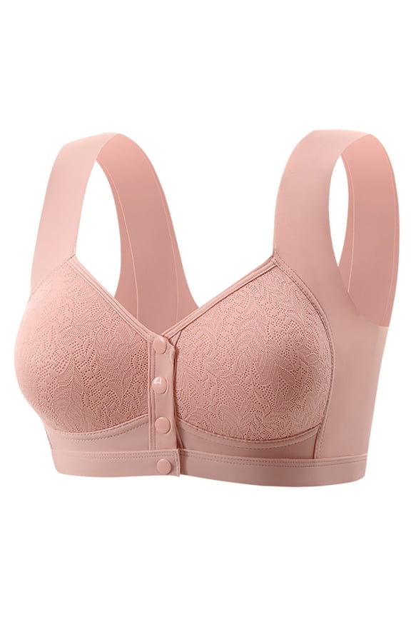 Front Close Bra for Women Wireless Seamless Plus Size | Lace Everyday Comfort Bra for Post Surgery & Lounge | Wide Strap Support Bra in Red,Size 38