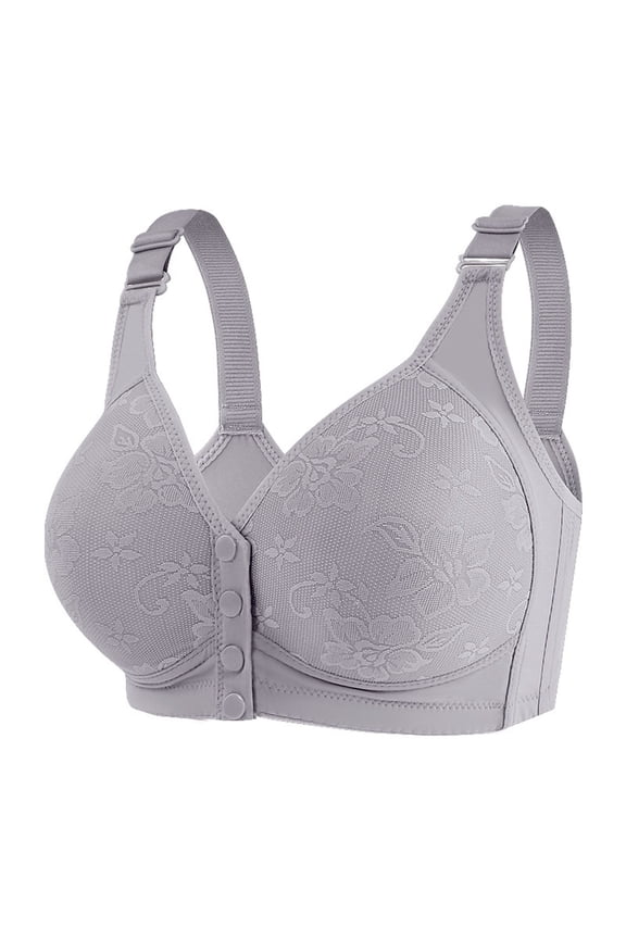 Front Close Bra for Women Comfortable Everyday Wireless Seamless Post Surgery Recovery Bras Easy On Off Floral Embossed Dark Gray,Size 2XL
