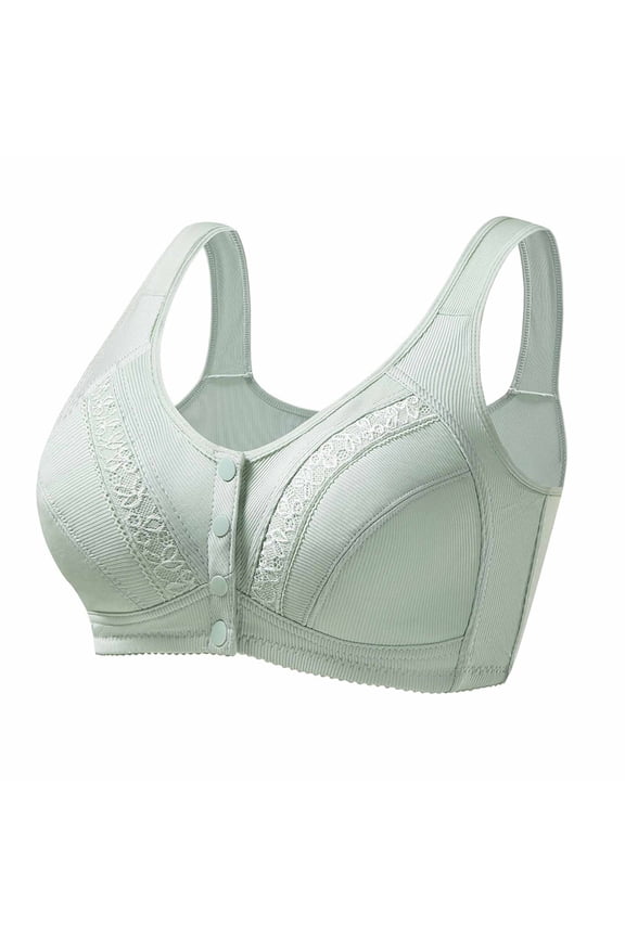 Front Closure Bra Wireless Plus Size 38-48 for Women Post Surgery Recovery Sleep Bra Green Full Coverage Wirefree Comfort Bra,Size 46