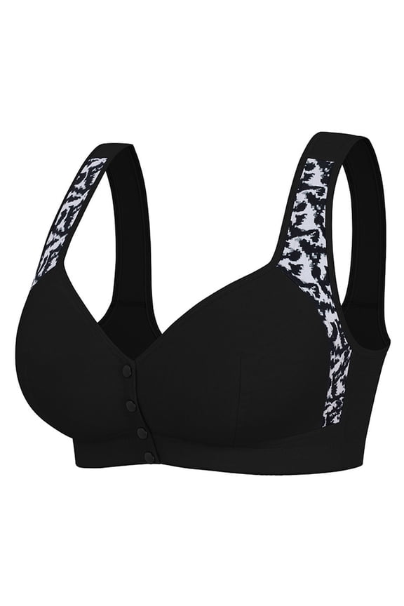 Front Closure Sports Bra for Women Plus Size XL-5X, Medium Support High Impact Padded Workout Bra, Moisture Wicking Yoga Bras with Adjustable Straps, Black,Size 5XL