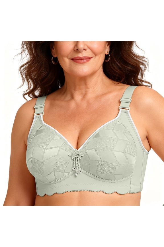 Green Women Plus Size Wireless Bra Full Coverage Comfortable Wirefree Nylon Spandex Adjustable Straps Daily Wear Green,Size 44