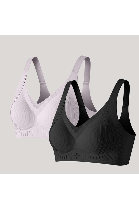 High Impact Sports Bra for Women 2-Pack, Seamless Wirefree Racerback Plus Size, Purple & Black, Moisture Wicking & Breathable,Size 3XL