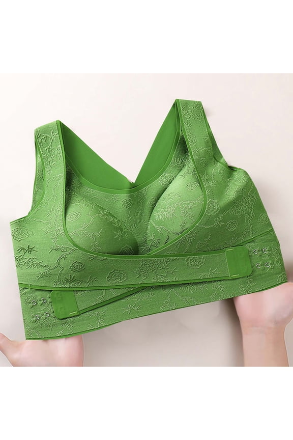 High Support Sports Bra for Women, Wirefree Seamless Racerback Embossed Floral Workout & Yoga Bra with Back Clasp, Green,Size 3XL