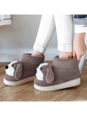 Kids Kids 3D Plush Puppy Slipper Boots Brown Unisex Warm Indoor House Shoes Winter Gift,Size 1-2 Years