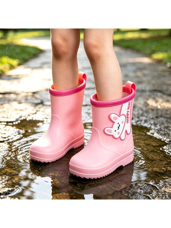 Kids Pink Bunny Rain Boots for Kids Girls – Waterproof Non-Slip Lightweight Pull-On, Great Gift for Rainy Day Play,Size 2-3 Years