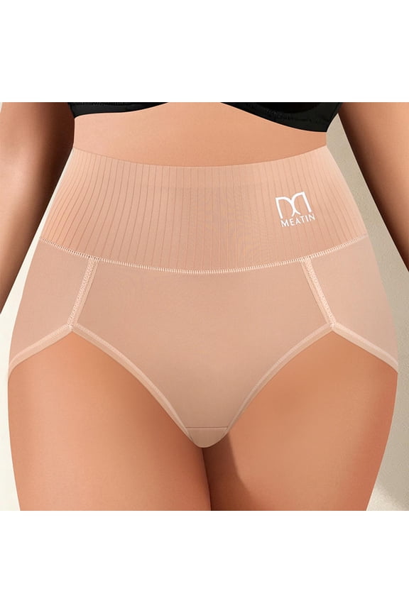 MEATIN High Waist Shaping Underwear for Women, Tummy Control Seamless Panties, Beige, Soft Polyamide Spandex, No Roll Stay-Put Chafe-Free Briefs,Size S