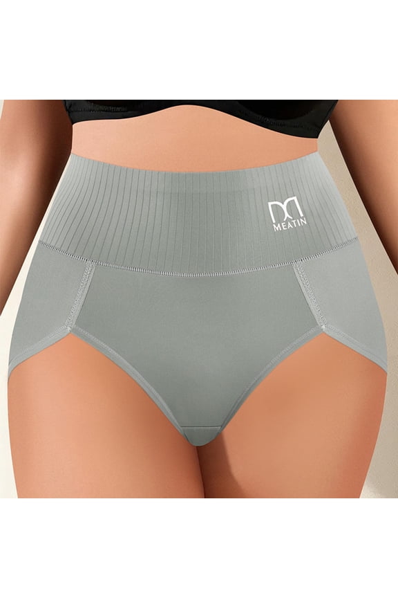MEATIN Womens Gray High Waist Seamless Panties, Tummy Control Soft Stretch Shaping Underwear,Size M