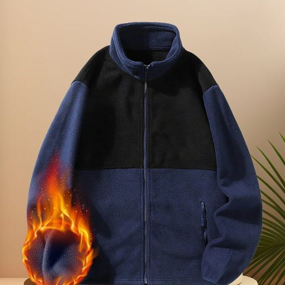 Zunfeo Mens's Fleece Jacket High Neck Warm Plush Winter Jacket Zipper Soft Outerwear Coat with Pockets Navy XL