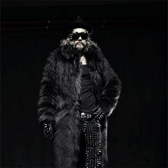 FITORON Men Winter Coats- Solid Long Sleeve Fashion Faux Fur Jacket Collared Peacoat Peacoat Cardigan Jacket Black