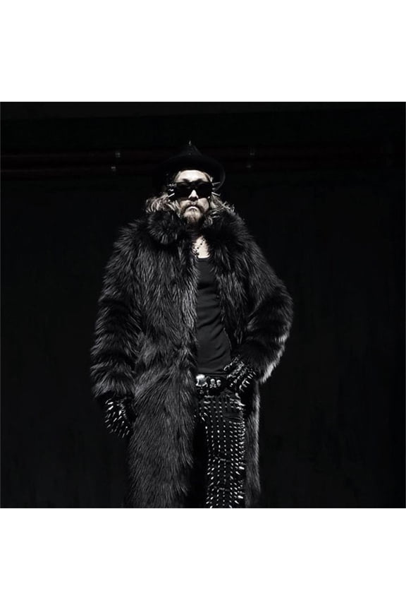 FITORON Men Winter Coats- Solid Long Sleeve Fashion Faux Fur Jacket Collared Peacoat Peacoat Cardigan Jacket Black