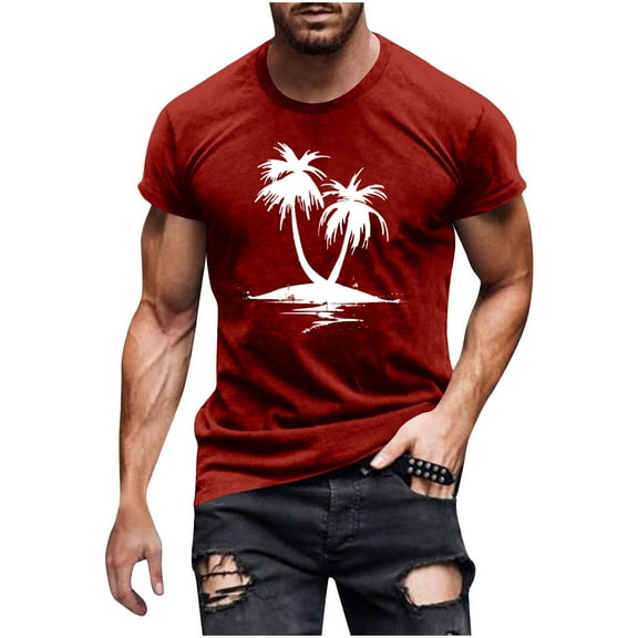 FITORON Men's Graphic T-Shirt, Crew Neck Print Casual Summer Men's Tees Red