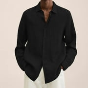 FITORON Men's Tops- Dressy Collared Blouse Button-Down Long Sleeve Solid ,for Spring Autumn Black XXXL