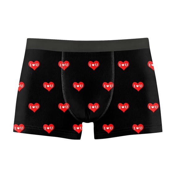FITORON Mens Boxer Briefs Black I ❤️ U Heart Print Ultra Soft Stretch Underwear Valentine's Day Gift for Him ,Size 3XL