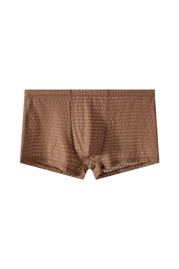 Mens Brown Honeycomb Boxer Briefs, Stretch Breathable Polyester Underwear with Contoured Pouch & No Ride-Up ,Size L