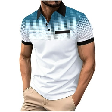 Zunfeo Mens Casual T-Shirts- Leisure Top Fashion Polo Shirts Gradient Pullover Turn-Down Collar Short Sleeve Jacket White