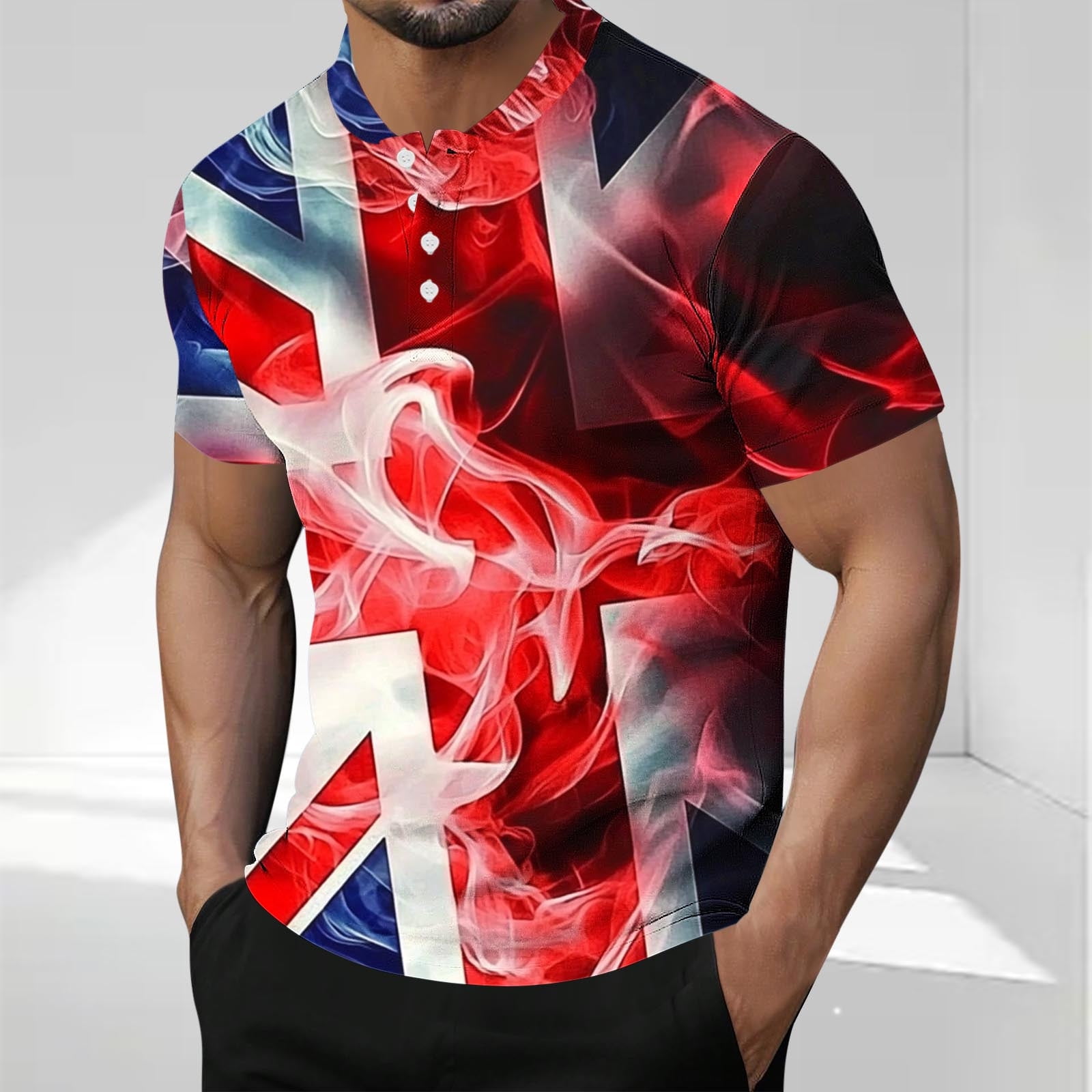 BEAUDRM Men's Graphic Short Sleeve Zip-Up Collared Shirt - Casual T-Shirt With Zipper, Breathable Fabric, Streetwear Style For Outdoor & Daily Wear - View #7