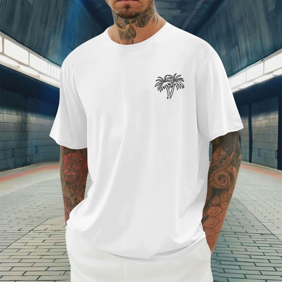 FITORON Mens Graphic T Shirt, Causal Crew Neck Summer Print Short Sleeve Men's Tees White