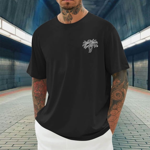 fnnxeal Mens Graphic T Shirt, Crew Neck Print Short Sleeve Summer Causal Men's Tees Black