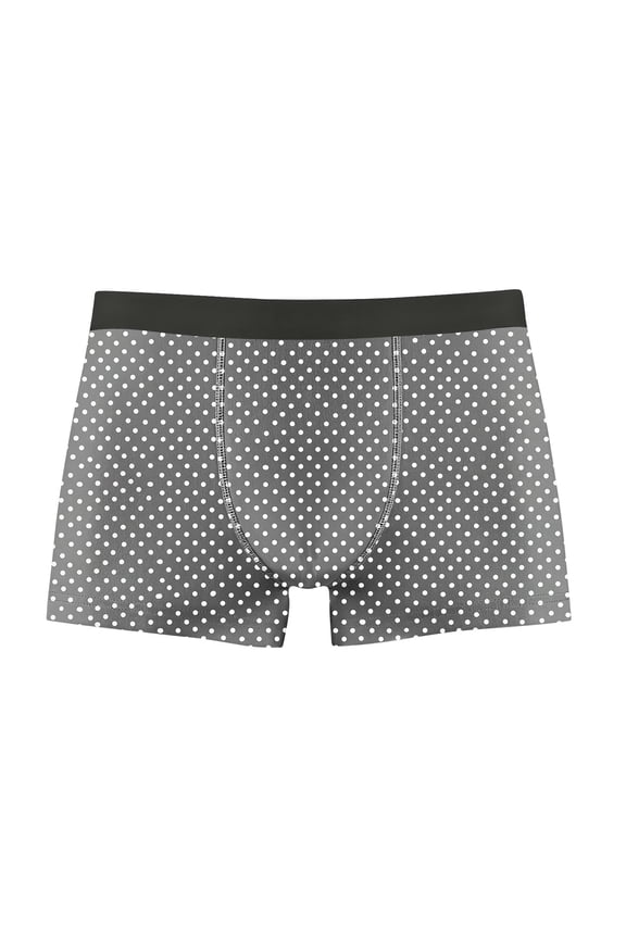 Mens Gray Polka Dot Mid-Rise Boxer Briefs, Breathable Moisture-Wicking 4-Way Stretch Underwear with Non-Rolling Waistband for Daily & Light Workout,Size L