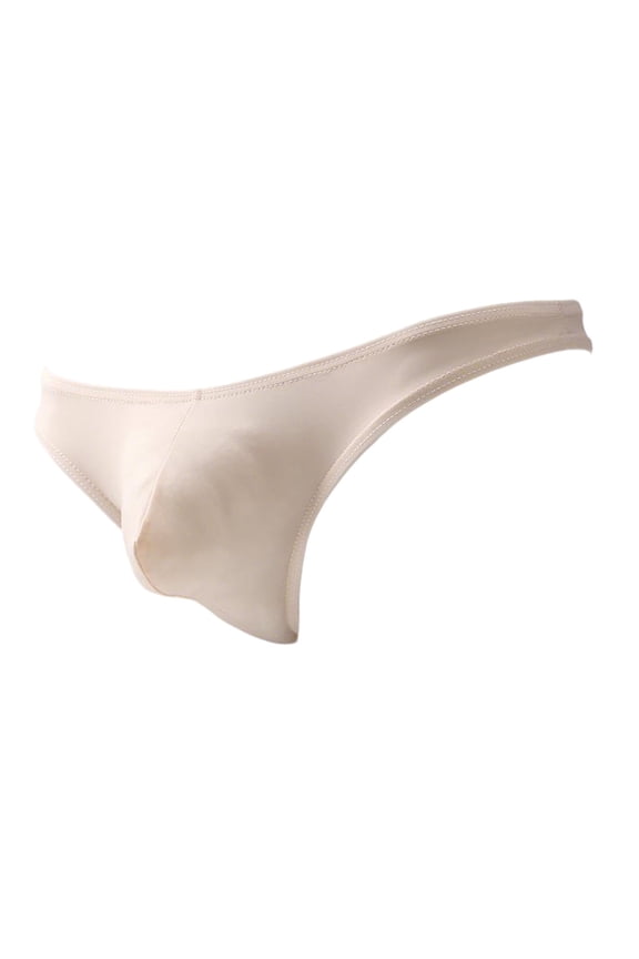 Mens No-Show Thong Briefs 100% Polyester Ultra Soft 3D Pouch Beige Quick Dry Underwear for Daily & Workout ,Size 2XL