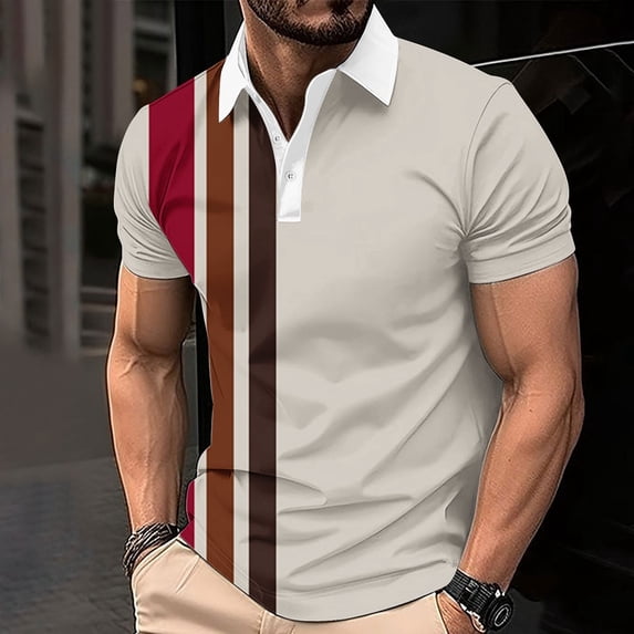 fnnxeal Mens Breathable Polo Shirt Button Casual Collared Summer Print Men's T Shirt Red Polo Shirts for Men Size M