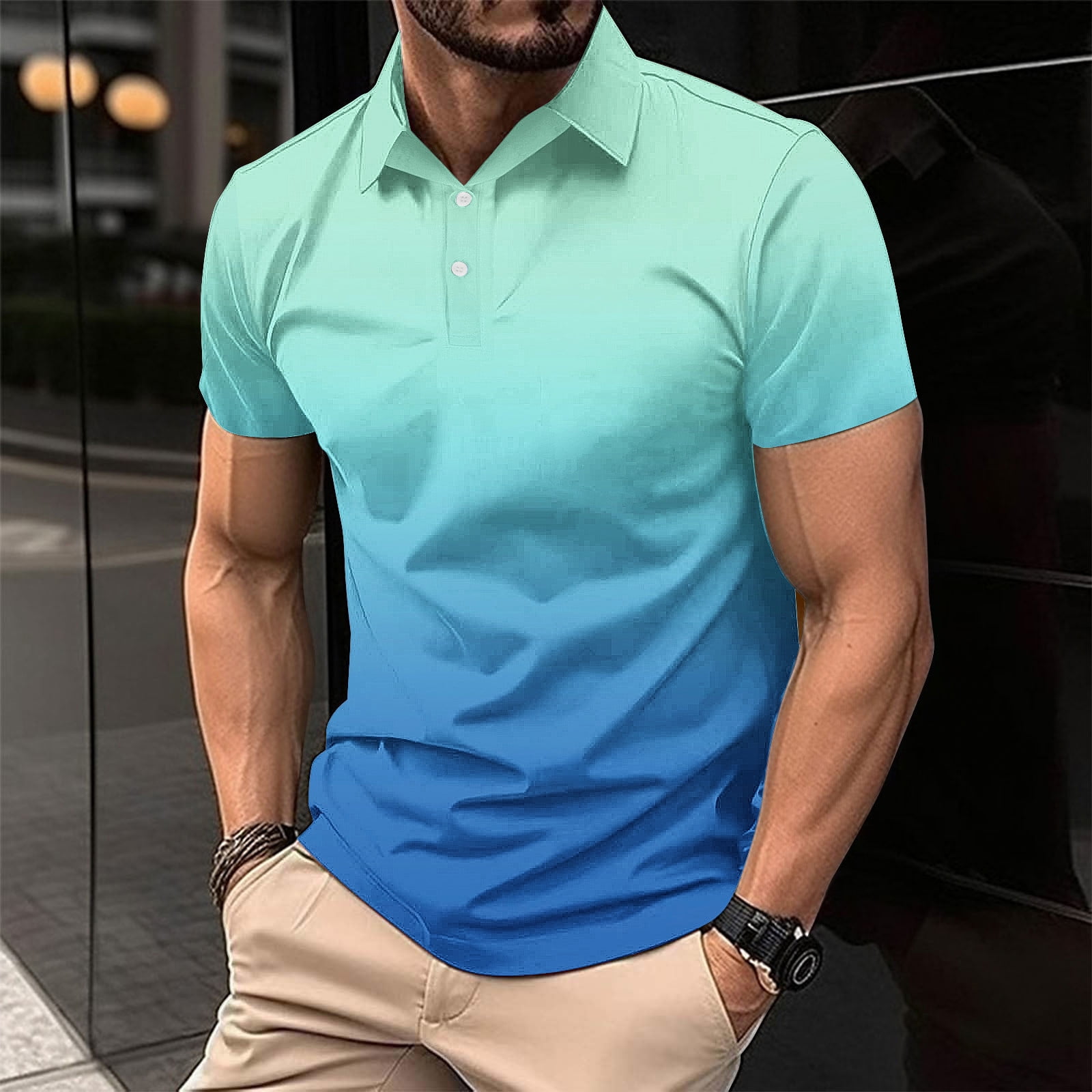 Men's Casual Polo Shirt - Breathable, Solid Color, Button Style
