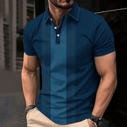 fnnxeal Mens Breathable Polo Shirt Button Summer Casual Print Collared Mens T Shirt Blue Polo Shirts for Men Size 3XL